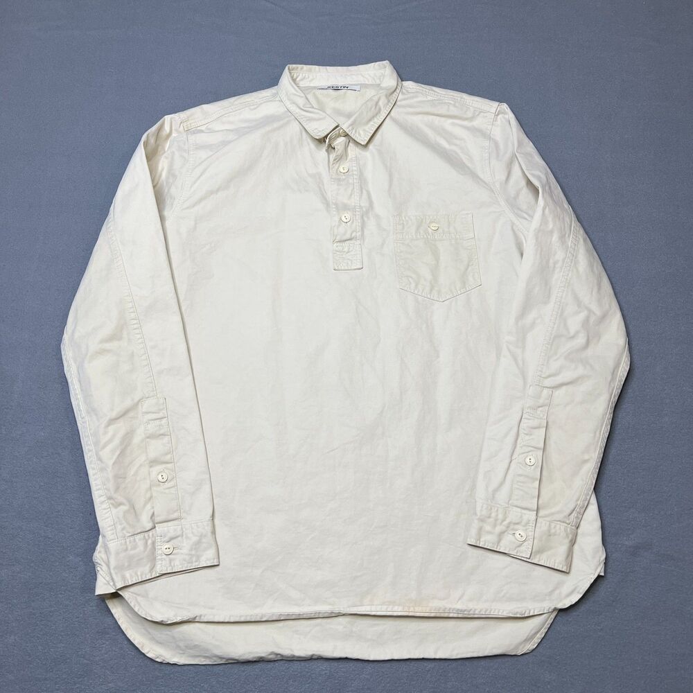 Kestin Popover Shirt Men's Large Beige 100% Cotton Collared Long Sleeve Pullover